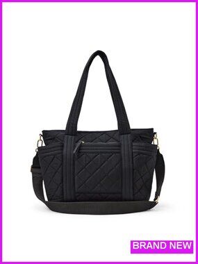 Quilted Cotton Tote Handbag with Padded Handles and Crossbody Strap